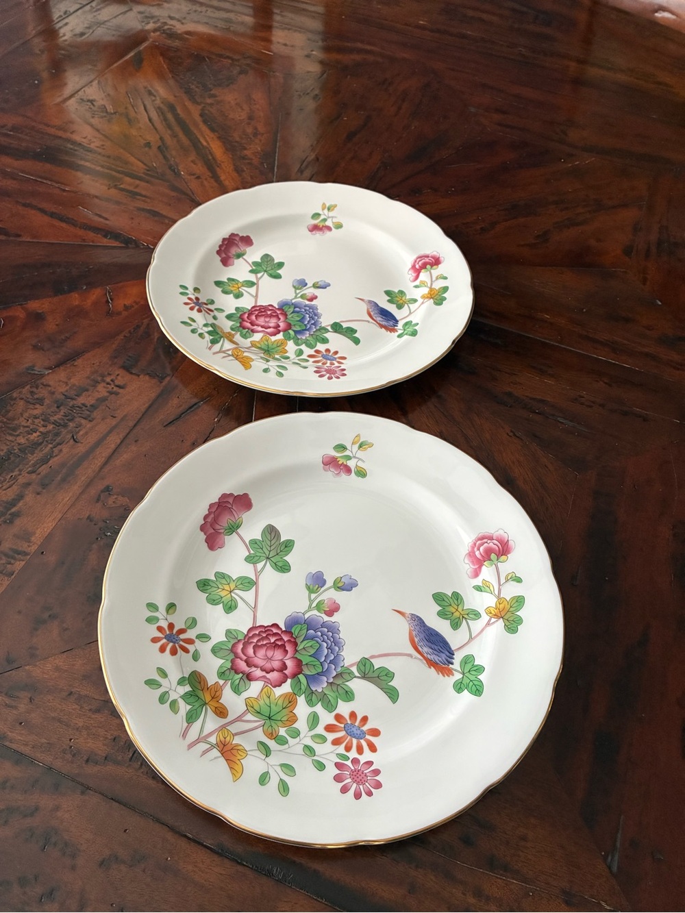 Wedgwood White Floral & Bird Dinner Plates. Set of 2